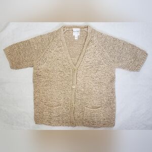 Kate Hill Women's Tan Short Sleeve Cardigan Sweater Size M